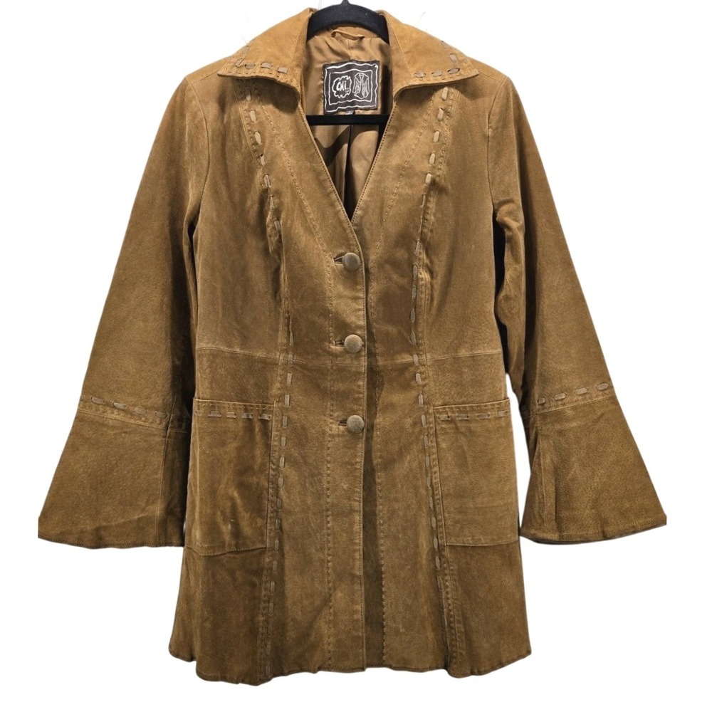 Vintage Chi by Falchi Sueded Leather Western Jacket Women S Brown Boho - Picture 1 of 11